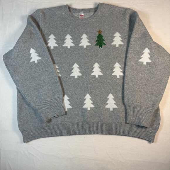 Holiday Time Sweaters - Holiday Time Grey Crew Neck Pullover Sweater with Christmas Tree's Size 3X